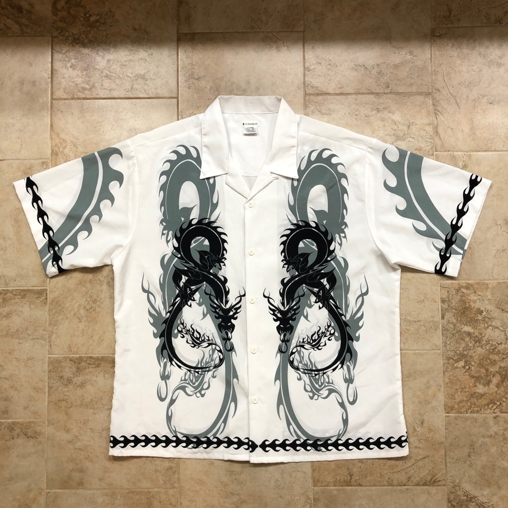 Y2K No Boundaries Men's White and Black Dragon Polo-Shirt